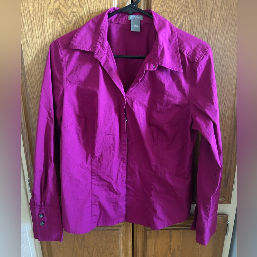 Ann Taylor Women's Pink/Purple Button-Down Shirt